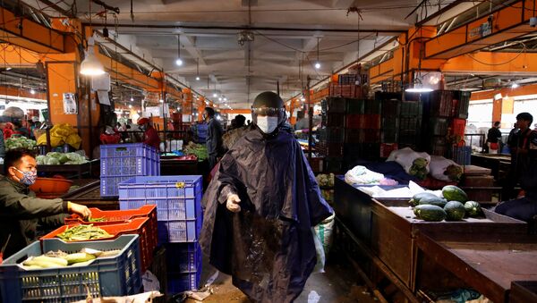 A man wears a raincoat to protect himself at the vegetable market that opened for few hours following the lockdown imposed by the government amid concerns about the spread of coronavirus disease (COVID-19) outbreak, in Kathmandu, Nepal, 25 March 2020. - Sputnik International
