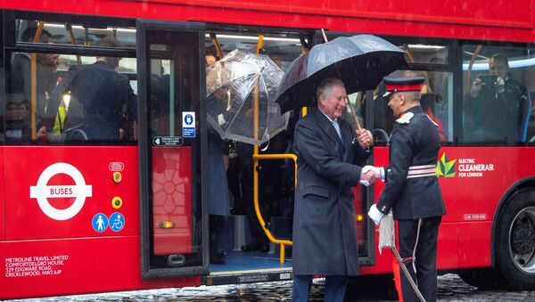 Britain's Prince Charles steps off a new electric double decker bus as he arrives to the London Transport Museum, in London, Britain March 4, 2020 - Sputnik International