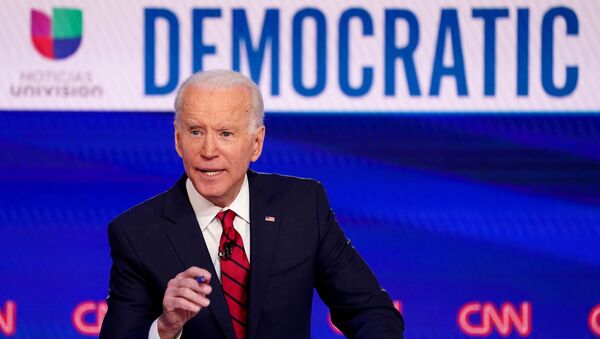 Democratic U.S. presidential candidate and former Vice President Joe Biden speaks during the 11th Democratic candidates debate of the 2020 U.S. presidential campaign, held in CNN's Washington studios without an audience because of the global coronavirus pandemic, in Washington, U.S., March 15, 2020. - Sputnik International