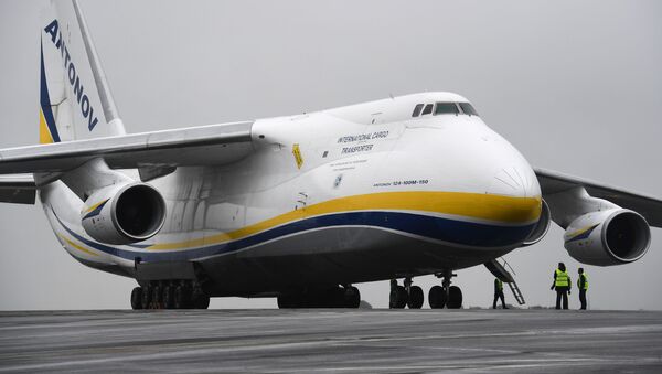 A Russian made Antonov An-124, one of the biggest cargo planes in the world, is pictured on May 29, 2019, on the tarmac of the airport in Brest, Western France.  - Sputnik International