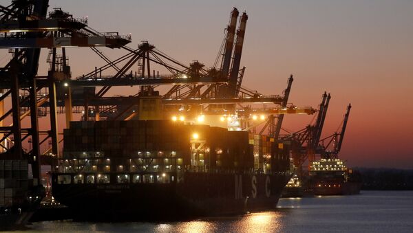 A container ship is unloaded in the German port of Hamburg - Sputnik International