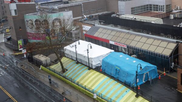 The tents used to test for COVID-19 at Elmhurst Hospital Center are seen, Sunday, 29 March 2020, in the Queens borough of New York - Sputnik International