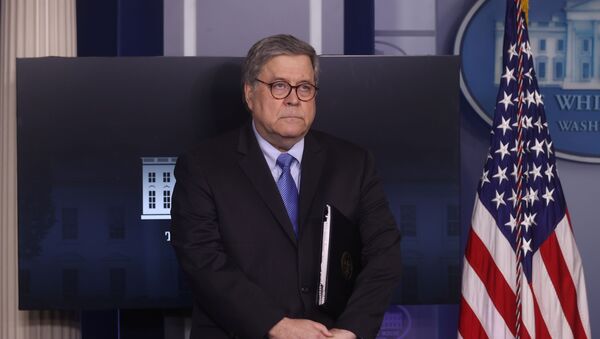 U.S. Attorney General William Barr awaits the arrival of President Donald Trump to addresses the coronavirus response daily briefing with members of the administration's coronavirus task force at the White House in Washington, U.S., March 23, 2020 - Sputnik International