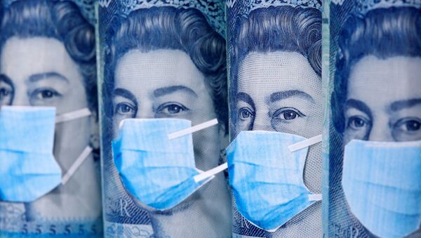 Queen Elizabeth II is seen with printed medical masks on the Pound banknotes in this illustration taken, March 31, 2020.  - Sputnik International