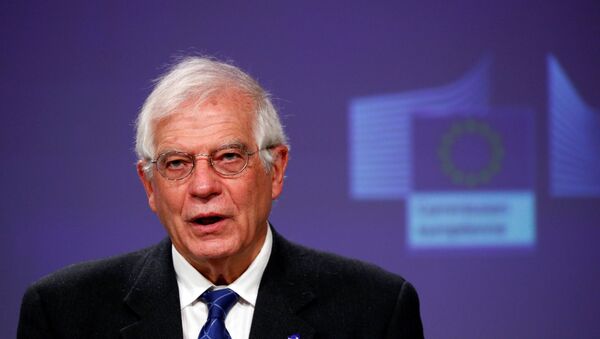 European High Representative for Foreign Affairs and Security Policy and Vice-President of the European Commission Josep Borrell, holds a virtual news conference on the approval of Operation Irini, at the European Commission in Brussels, Belgium March 31, 2020.  - Sputnik International