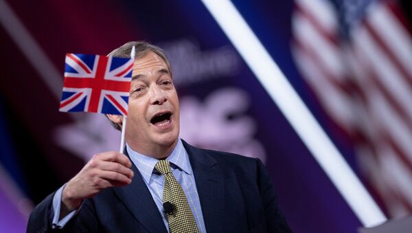 Leader of the BREXIT party Nigel Farage waves the Union Jack flag as he arrives to speak during the American Conservative Union's Conservative Political Action Conference (CPAC) on February 28, 2020, in Washington, District of Columbia - Sputnik International
