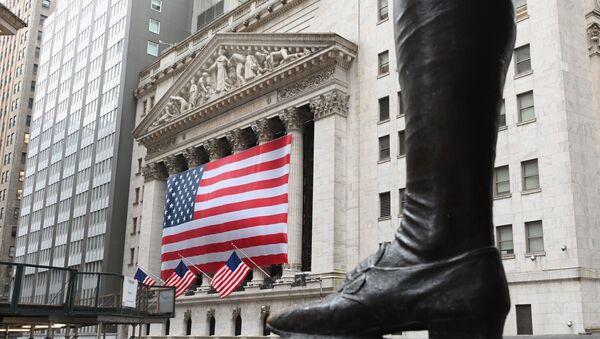  In this file photo a view of the New York Stock Exchange is seenon Wall Street on March 23, 2020 in New York City. - Wall Street stocks opened higher April 7, 2020, surging for a second straight session amid hopes governments are making progress in combatting the spread of the coronavirus. About five minutes into trading, the Dow Jones Industrial Average stood at 23,469.83, up nearly 800 points or 3.5 percent.The broad-based S&P 500 jumped 3.1 percent to 2,744.91, while the tech-rich Nasdaq Composite Index gained 2.6 percent to 8,115.27. - Sputnik International