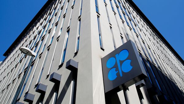 The logo of the Organization of the Petroleoum Exporting Countries (OPEC) is seen outside of OPEC's headquarters in Vienna, Austria April 9, 2020.  - Sputnik International
