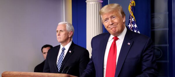 US President Donald Trump arrives with Vice President Mike Pence to lead the daily coronavirus task force briefing at the White House in Washington, US, 9 April 2020 US President Donald Trump arrives with Vice President Mike Pence to lead the daily coronavirus task force briefing at the White House in Washington, US, 9 April 2020 - Sputnik International