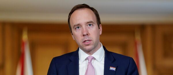 Britain's Health Secretary Matt Hancock holds the Covid-19 Digital Press Conference with Deputy Chief Medical Officer, Jonathan Van Tam and Chief Nurse, Ruth May in 10 Downing Street, London, Britain April 10, 2020. - Sputnik International