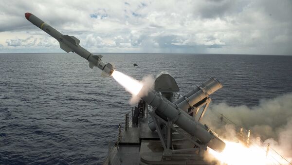 Harpoon missile launches from the missile deck of USS Coronado - Sputnik International