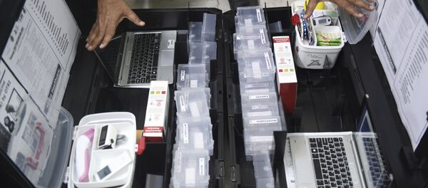 Scientist and founder of Online Telemedicine Research Institute, Ragesh Shah checks the contents of the kits prepared for the coronavirus scanning and surveillance system, in Ahmedabad on March 6, 2020.  - Sputnik International