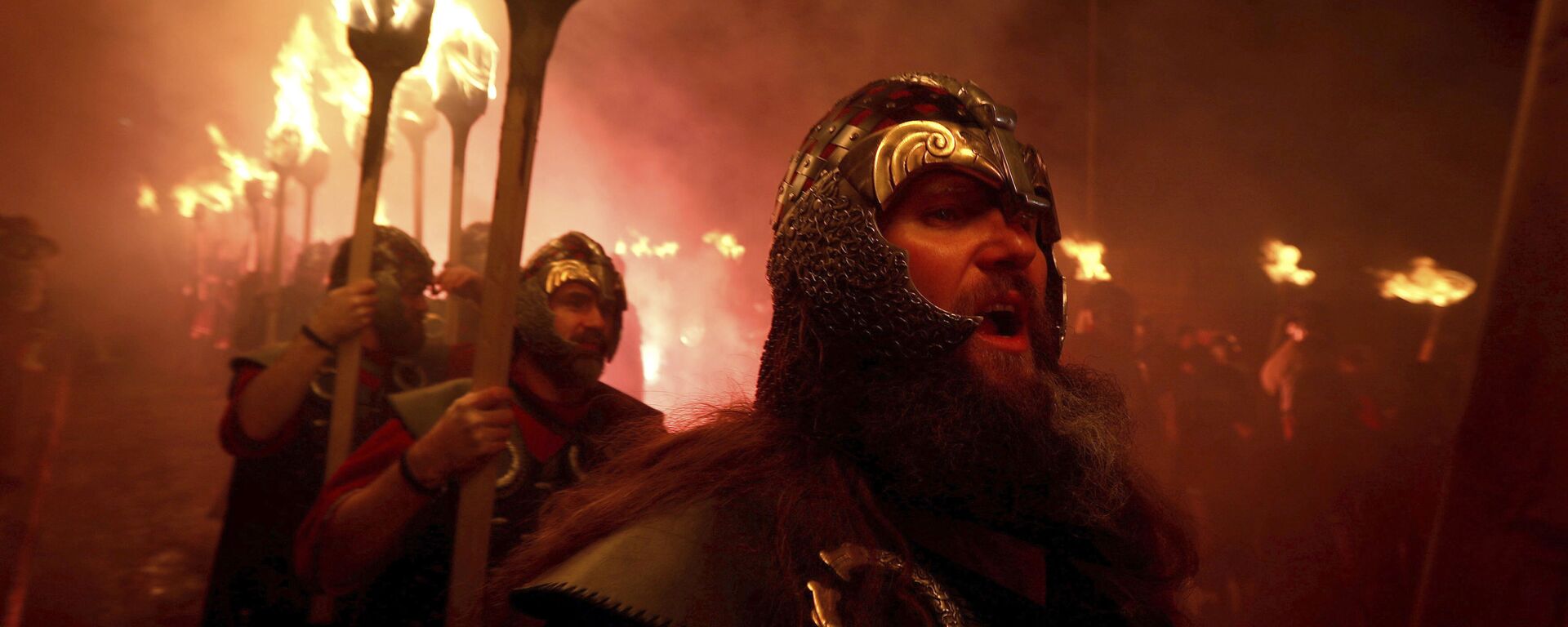 Members of the Jarl Squad in Lerwick, Scotland, on the Shetland Isles, perform the Up Helly Aa Viking festival, Tuesday, Jan. 28, 2020, in Lerwick, Scotland - Sputnik International, 1920, 16.04.2020