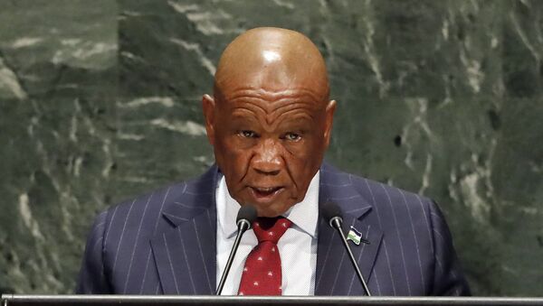 In this Friday, Sept. 27, 2019, file photo Lesotho's Prime Minister Thomas Motsoahae Thabane addresses the 74th session of the United Nations General Assembly. Thabane will be charged with the June 2017 killing of his former wife, Lipolelo, a top police official said Thursday, Feb. 20, 2020.  - Sputnik International