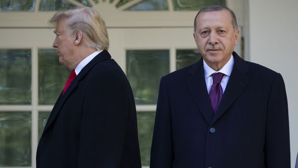 President Donald Trump walks off toward the Oval Office after posing for photographers with Turkish President Recep Tayyip Erdogan before a meeting in the Oval Office of the White House, Wednesday, Nov. 13, 2019, in Washington - Sputnik International