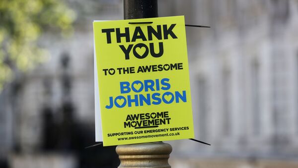 A sign thanking British Prime Minister Boris Johnson is seen on a lamppost in Whitehall, as the spread of the coronavirus disease (COVID-19) continues, London, Britain, April 19, 2020 - Sputnik International