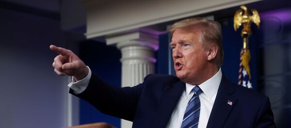 U.S. President Donald Trump gestures as he answers a question during the daily coronavirus task force briefing at the White House in Washington, U.S., April 21, 2020 U.S. President Donald Trump gestures as he answers a question during the daily coronavirus task force briefing at the White House in Washington, U.S., April 21, 2020 - Sputnik International