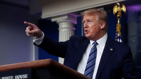U.S. President Donald Trump gestures as he answers a question during the daily coronavirus task force briefing at the White House in Washington, U.S., April 21, 2020 - Sputnik International