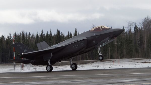 The first F-35A Lightning II assigned to the 354th Fighter Wing lands at Eielson Air Force Base, Alaska, April 21, 2020. A total of 54 F-35As will be stationed at Eielson AFB by the end of 2021, which will make Alaska the most concentrated state for combat-coded fifth-generation aircraft - Sputnik International