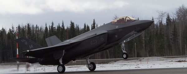 The first F-35A Lightning II assigned to the 354th Fighter Wing lands at Eielson Air Force Base, Alaska, April 21, 2020. A total of 54 F-35As will be stationed at Eielson AFB by the end of 2021, which will make Alaska the most concentrated state for combat-coded fifth-generation aircraft - Sputnik International