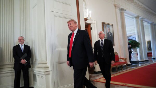 U.S. President Donald Trump is accompanied by Vice President Mike Pence at the White House in Washington, U.S., April 29, 2020 - Sputnik International