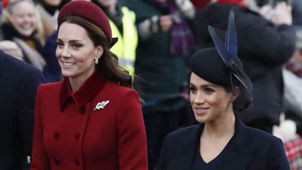 FILE - In this Tuesday, Dec. 25, 2018 file photo, Britain's Kate, Duchess of Cambridge, left, and Meghan, Duchess of Sussex arrive to attend the Christmas day service at St Mary Magdalene Church in Sandringham in Norfolk, England - Sputnik International