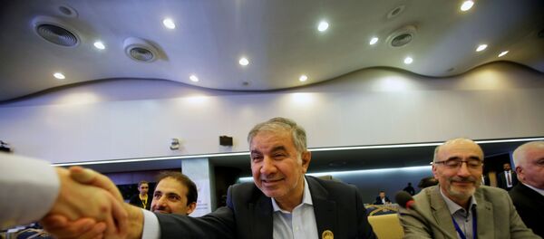Iran's OPEC governor Hossein Kazempour Ardebili is greeted at the OPEC Ministerial Monitoring Committee in Algiers, Algeria September 23, 2018 - Sputnik International