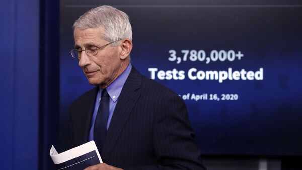 Dr. Anthony Fauci, director of the National Institute of Allergy and Infectious Diseases, walks from the podium after speaking about the coronavirus in the James Brady Press Briefing Room of the White House, Friday, April 17, 2020 - Sputnik International