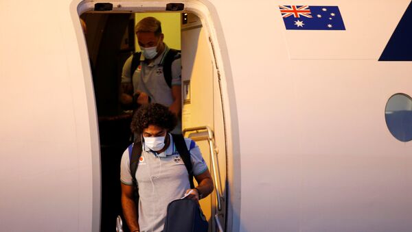 The New Zealand Warriors NRL team, which will live and train in Australia under quarantine conditions due to the coronavirus disease (COVID-19), arrives at the Tamworth Airport in Tamworth, Australia, May 3, 2020. Picture taken May 3, 2020.   - Sputnik International