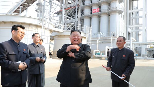North Korean leader Kim Jong Un attends the completion of a fertiliser plant, in a region north of the capital, Pyongyang, in this image released by North Korea's Korean Central News Agency (KCNA) on May 2, 2020 - Sputnik International