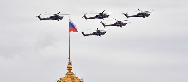 Mi-28 Helicopters Flying Over Moscow During the Victory Day Parade  - Sputnik International