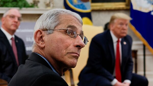 National Institute of Allergy and Infectious Diseases Director Dr. Anthony Fauci attends a coronavirus response meeting between U.S. President Donald Trump and Louisiana Governor John Bel Edwards in the Oval Office at the White House in Washington, U.S., April 29, 2020 - Sputnik International