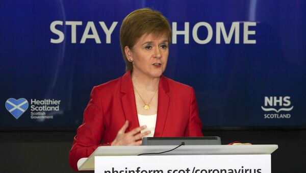 Scotland's First Minister, Nicola Sturgeon speaking during the Scottish government's daily briefing on the novel coronavirus COVID-19 outbreak, at St. Andrew's House, Edinburgh. - Sputnik International