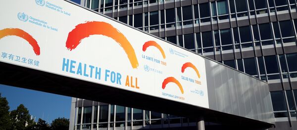 A banner is pictured at the headquarters of the World Health Organization (WHO) during the World Health Assembly (WHA) following the outbreak of the coronavirus disease (COVID-19) in Geneva, Switzerland, May 18, 2020.  - Sputnik International