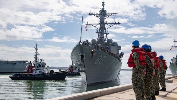 The Arleigh Burke-class guided-missile destroyer USS Roosevelt (DDG 80) returns to Naval Station Rota, Spain, after a scheduled underway, May 16, 2020. - Sputnik International