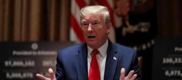 US President Donald Trump speaks about the coronavirus disease (COVID-19) pandemic response during a meeting with Kansas Governor Laura Kelly and Arkansas Governor Asa Hutchinson in the Cabinet Room at the White House in Washington, U.S., May 20, 2020 US President Donald Trump speaks about the coronavirus disease (COVID-19) pandemic response during a meeting with Kansas Governor Laura Kelly and Arkansas Governor Asa Hutchinson in the Cabinet Room at the White House in Washington, U.S., May 20, 2020 - Sputnik International