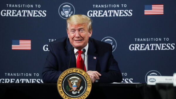 U.S. President Donald Trump reacts as he holds a listening session meeting with members of the local African American business community during a visit to the Ford Rawsonville Components Plant in Ypsilanti, Michigan, U.S., May 21, 2020 - Sputnik International