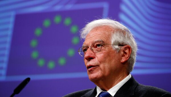 European High Representative for Foreign Affairs and Security Policy and Vice-President of the European Commission Josep Borrell, holds a virtual news conference on the approval of Operation Irini, at the European Commission in Brussels, Belgium March 31, 2020.  - Sputnik International