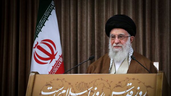Iran's Supreme Leader Ayatollah Ali Khamenei delivers a live televised speech marking the annual Al-Quds Day (Jerusalem Day), in Tehran, Iran May 22, 2020 - Sputnik International