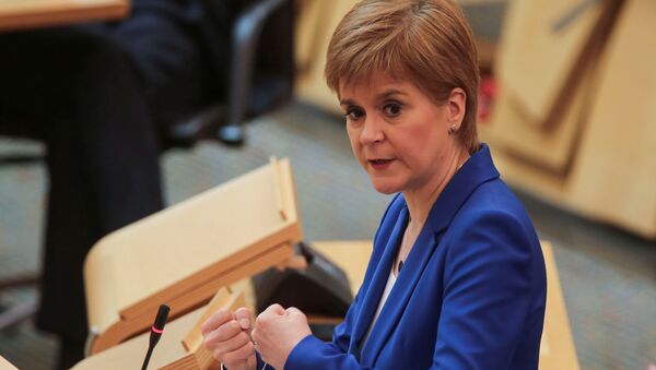 Scotland's First Minister Nicola Sturgeon speaks during the First Ministers Questions, amid the coronavirus disease (COVID-19) outbreak, at the Scottish Parliament in Edinburgh, Scotland, Britain May 13, 2020 - Sputnik International