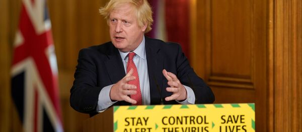 Britain's Prime Minister Boris Johnson holds a daily news conference with Public Health England's (PHE) Medical Director Yvonne Doyle (not pictured), on the coronavirus disease (COVID-19) outbreak, at 10 Downing Street in London, Britain May 25, 2020 - Sputnik International