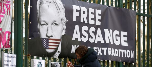 A supporter of WikiLeaks founder Julian Assange posts a sign on the Woolwich Crown Court fence, ahead of a previous hearing to decide whether Assange should be extradited to the United States, in London, Britain February 25, 2020. A supporter of WikiLeaks founder Julian Assange posts a sign on the Woolwich Crown Court fence, ahead of a previous hearing to decide whether Assange should be extradited to the United States, in London, Britain February 25, 2020. - Sputnik International