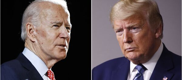 FILE - In this combination of file photos, former Vice President Joe Biden speaks in Wilmington, Del., on March 12, 2020, left, and President Donald Trump speaks at the White House in Washington on April 5, 2020 - Sputnik International