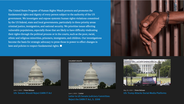 Screenshot of the Human Rights Watch page dedicated to the United States - Sputnik International