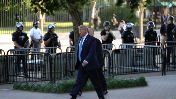 U.S. President Donald Trump walks through Lafayette Park to visit St. John's Episcopal Church across from the White House during ongoing protests over racial inequality in the wake of the death of George Floyd while in Minneapolis police custody, in the Rose Garden at the White House in Washington, U.S., June 1, 2020 - Sputnik International