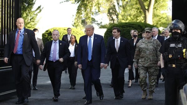 President Donald Trump walks from the White House to visit St. John's Church across Lafayette Park Monday, June 1, 2020, in Washington. - Sputnik International