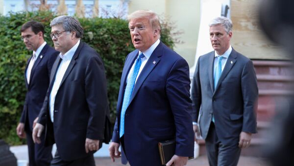 U.S. President Donald Trump walks with U.S. Defense Secretary Mark Esper, U.S. Attorney General Bill Barr and National Security Advisor Robert O'Brien during a photo opportunity in front of St. John's Episcopal Church across from the White House amidst ongoing protests over racial inequality in the wake of the death of George Floyd while in Minneapolis police custody, near the White House in Washington, U.S., June 1, 2020 - Sputnik International