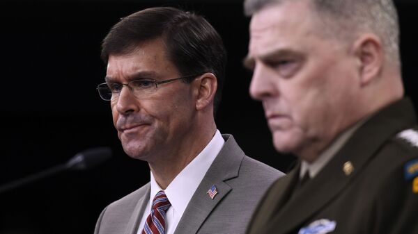 Defense Secretary Mark Esper, left, and Chairman of the Joint Chiefs of Staff Army Gen. Mark Milley, right, during a briefing at the Pentagon in Washington, Monday, March 2, 2020. ( - Sputnik International