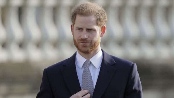 Britain's Prince Harry gestures in the gardens of Buckingham Palace in London, Thursday, Jan. 16, 2020. Prince Harry, the Duke of Sussex will host the Rugby League World Cup 2021 draw at Buckingham Palace, prior to the draw, The Duke met with representatives from all 21 nations taking part in the tournament - Sputnik International