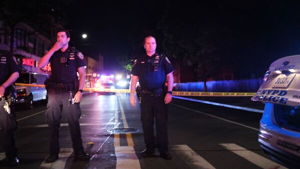 Police gather at the scene where two New York City police officers were shot in a confrontation late Wednesday evening in Brooklyn on June 03, 2020 in New York City. - Sputnik International